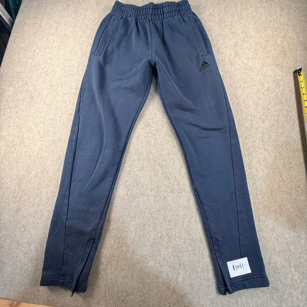 Adidas Mens Small Navy Blue Fleece Jogger Sweatpants Ankle Zip